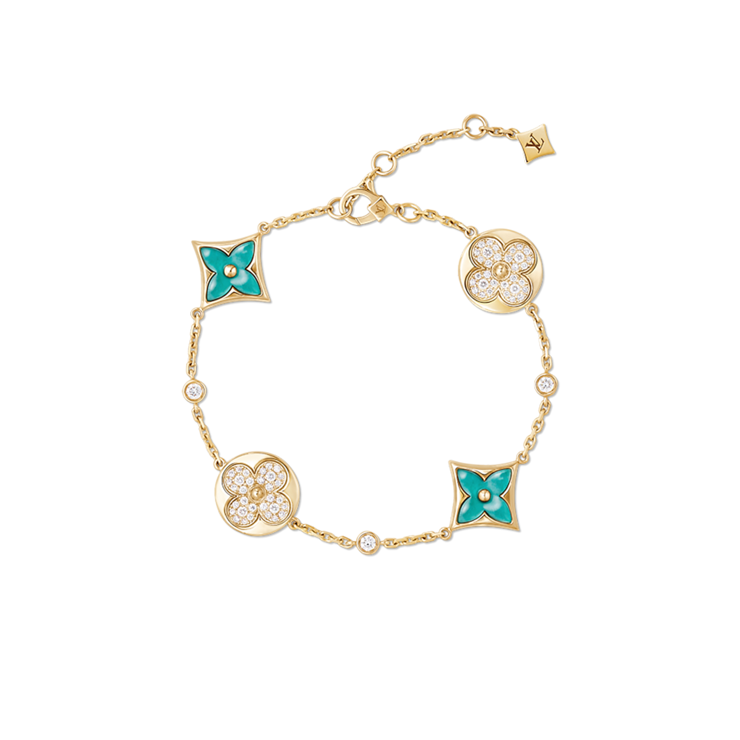 l**is V*t*n colour blossom bb multi-pattern bracelet, yellow gold, amazonite and diamonds q05979